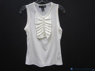 EUC Lifestyle Attitude Off White Ruffle Front Sleeveless Stretch Blouse Women M