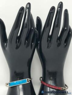 Marked Alpaca Mexico 2 Assorted Red & Blue Turquoise Hinge Bangle Bracelets