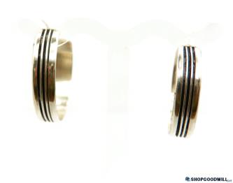 Vintage 10.3 Likely Alpaca Silver Large Striped Hoop Stud Earrings See Note