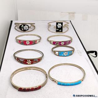 Lot of 8 Silver Tone Alpaca & Taxco Mexican Style Bracelets