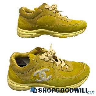 Chanel Women's Yellow Suede CC Logo Low Top Lace Up Sneaker w/COA Size 38
