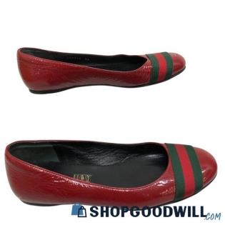Gucci Women's Vernice Naplak Red Patent Leather Round Toe Flats w/COA Size36/US6
