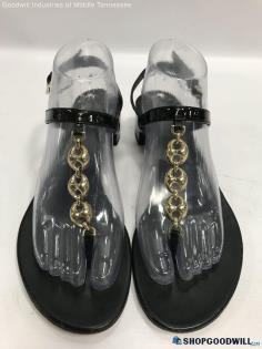 Gucci Women's Black Leather Mariner Chain Block Heel Sandals Size 8.5B W/ COA