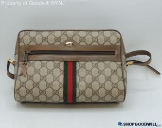 Gucci Womens GG Supreme Canvas Web Stripe Crossbody Bag Brown Leather Trim W/COA