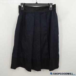 Prada Women's Navy & Black Pleated A-Line Skirt Size 42 Made in Italy W/COA