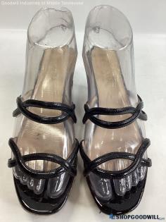 Prada Black Patent Leather Cork Wedge Sandals Size 6.5 W/ COA