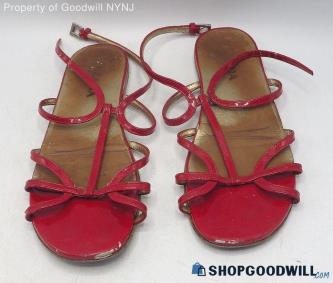 Prada Women's Red Strappy Leather Sandal Flats Size 35,5 W/Coa