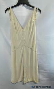 Prada Womens Beige Solid Elegant V Neck Stained Sleeveless Dress Small 38