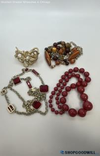 Chico's & Unbranded Gold Tone Tiger's Eye Glass Bead Layering Necklaces Bracelet