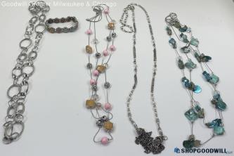 Coldwater Creek & Unbranded Silver Tone Pastel Layering Necklaces and Bracelet