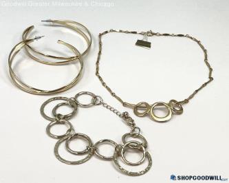 Napier & Unbranded Gold Tone Geometric Bracelet Hoop Earrings 53.6g