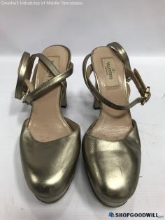 Valentino Women's Garavani Metallic Gold Leather Platform Sandals Size 7 W/ COA