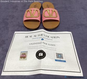 Valentino Garavani Women Roman Stud Pink Leather Slide Sandals Slip-on 38.5