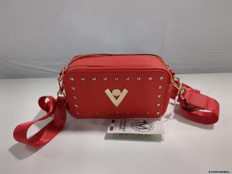 Valentino Red Crossbody Bag with Gold Studs and Adjustable Strap