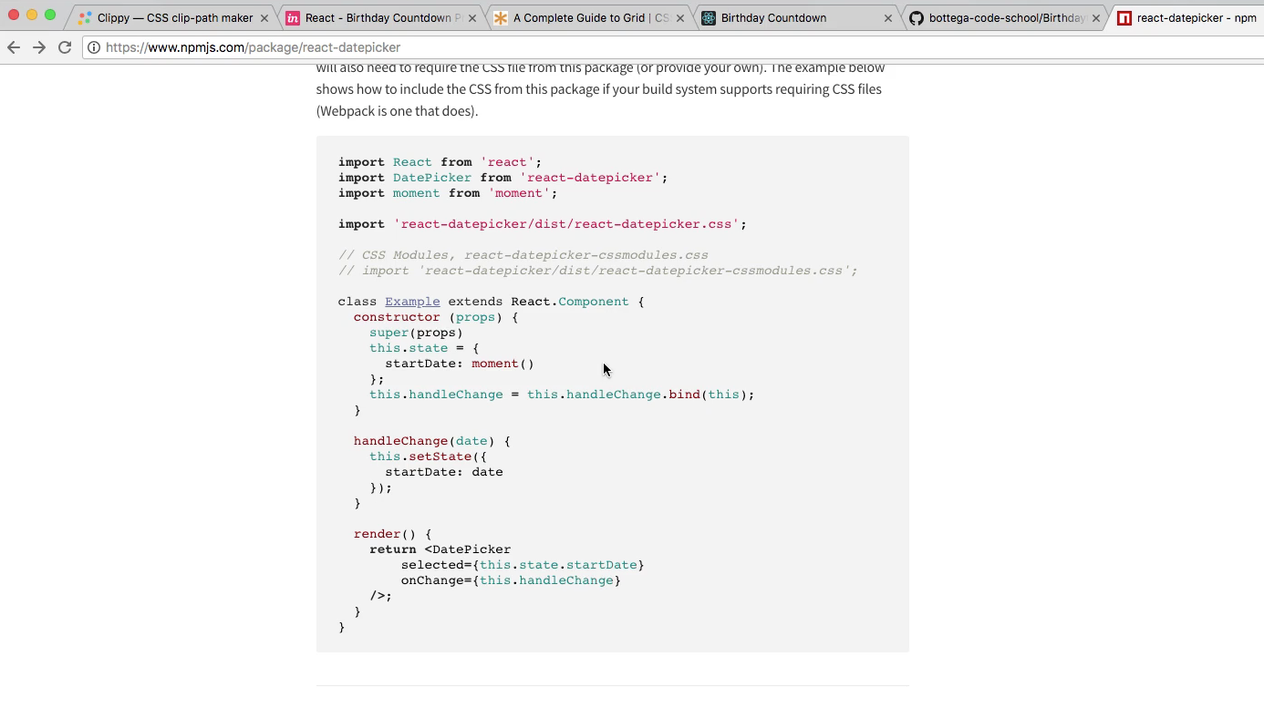 Installing React Date Picker and Moment JS