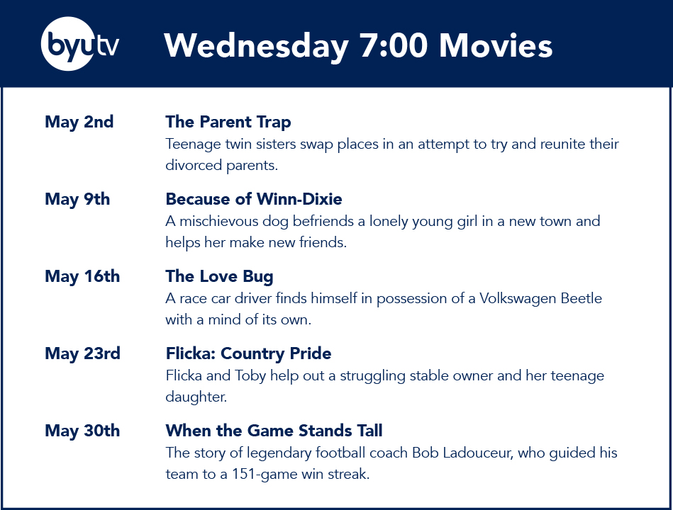 Byutv Schedule 2022 Family Movies In May - Byutv