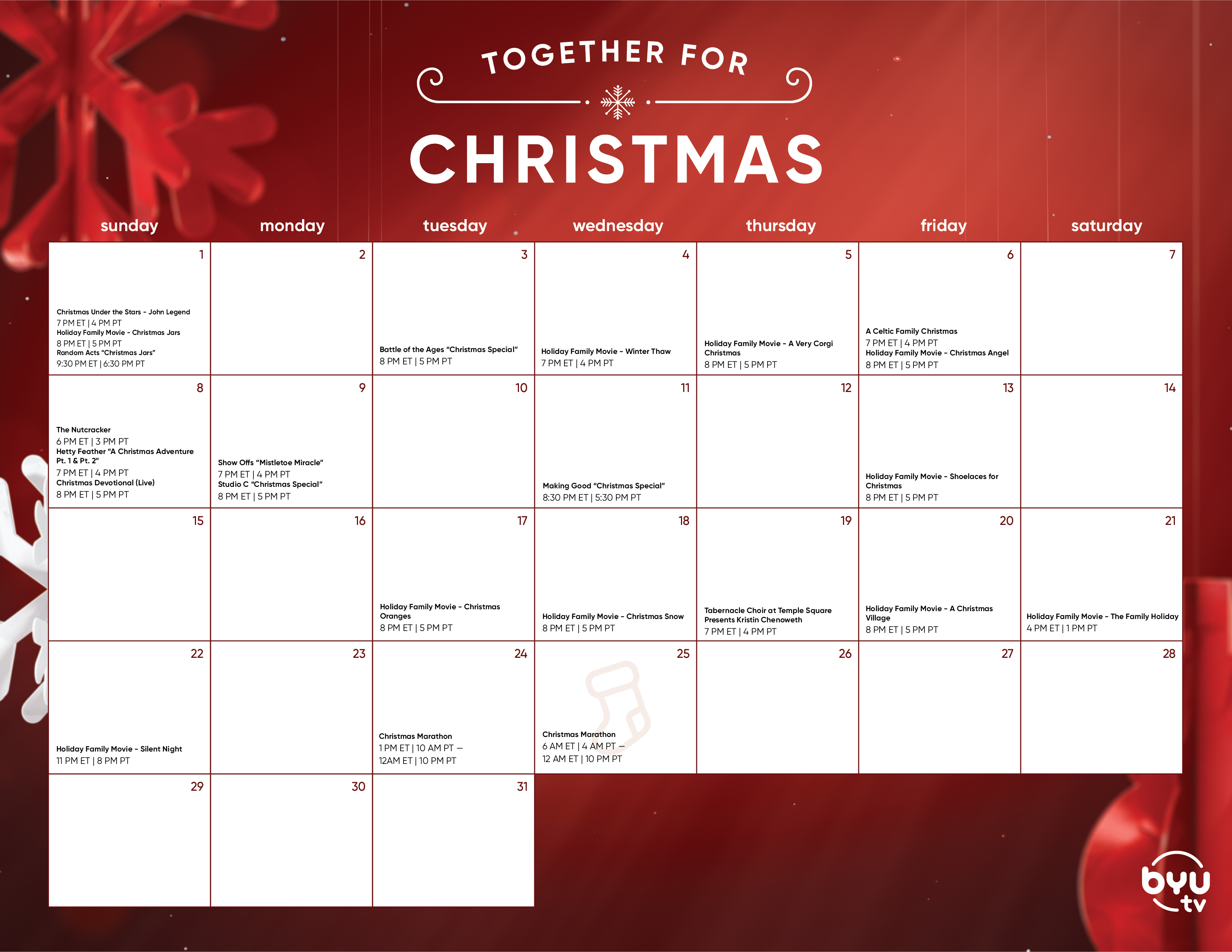 Christmas Schedule 2019 BYUtv