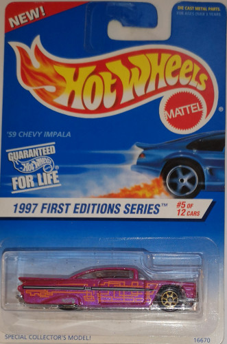 1997 Hot Wheels First Editions '59 Chevy Impala Gold WSP 517 1997 Hot Wheels First Editions '59 Chevy Impala Gold WSP 517