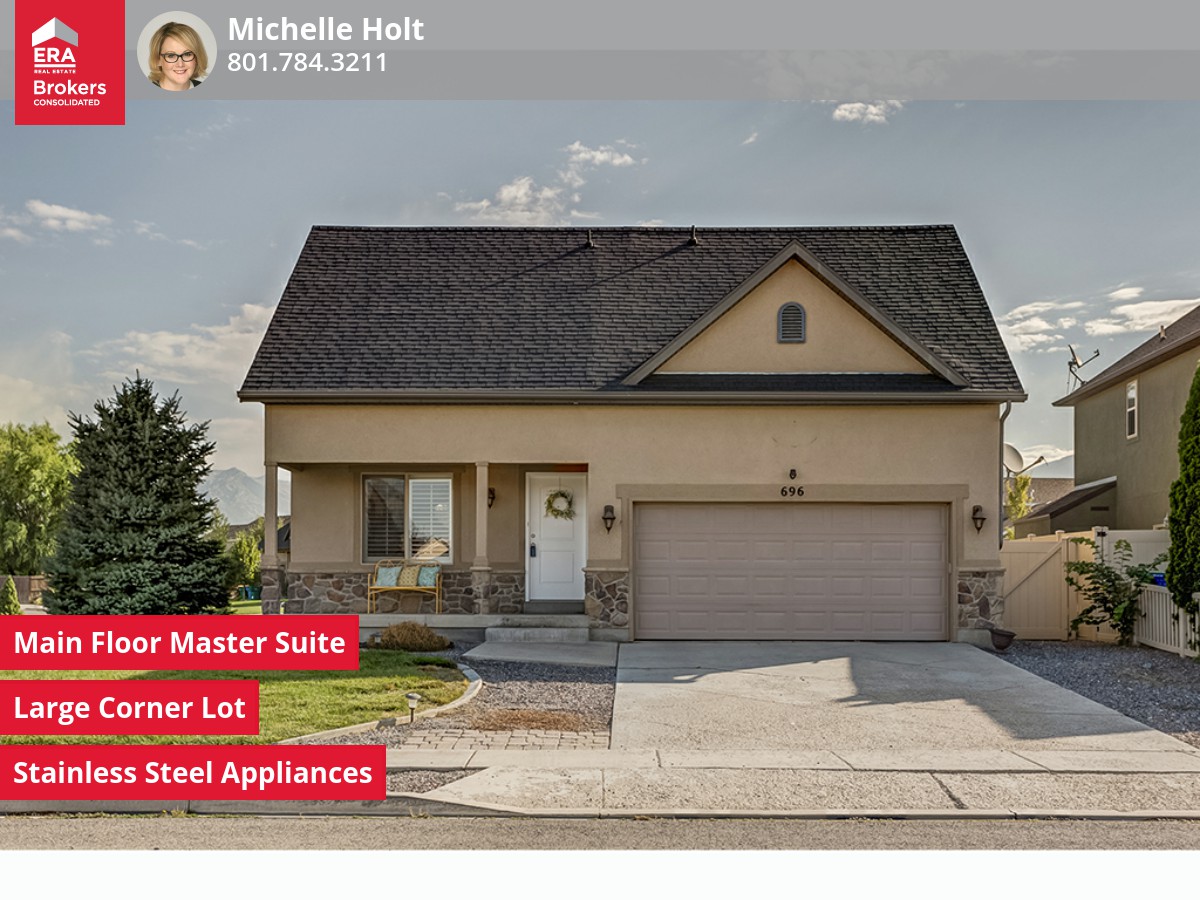 27882 This darling home maximizes square footage in an easy flowing floor plan facilitating a demanding lifestyle or grand entertaining. A welcoming and friendly neighborhood with three nearby community parks and easy access to trails, Utah Lake, outdoor recreation, and Silicon Slopes makes for an ideal location. The master suite is conveniently located on the main floor with direct access to the backyard. Classic finishes include plantation shutters, stainless steel appliances, wood cabinets and new carpet. This fully fenced large corner lot gives its new owner plenty of room to spread out and relax all year round. Schedule a showing today call or text 801.784.3211.