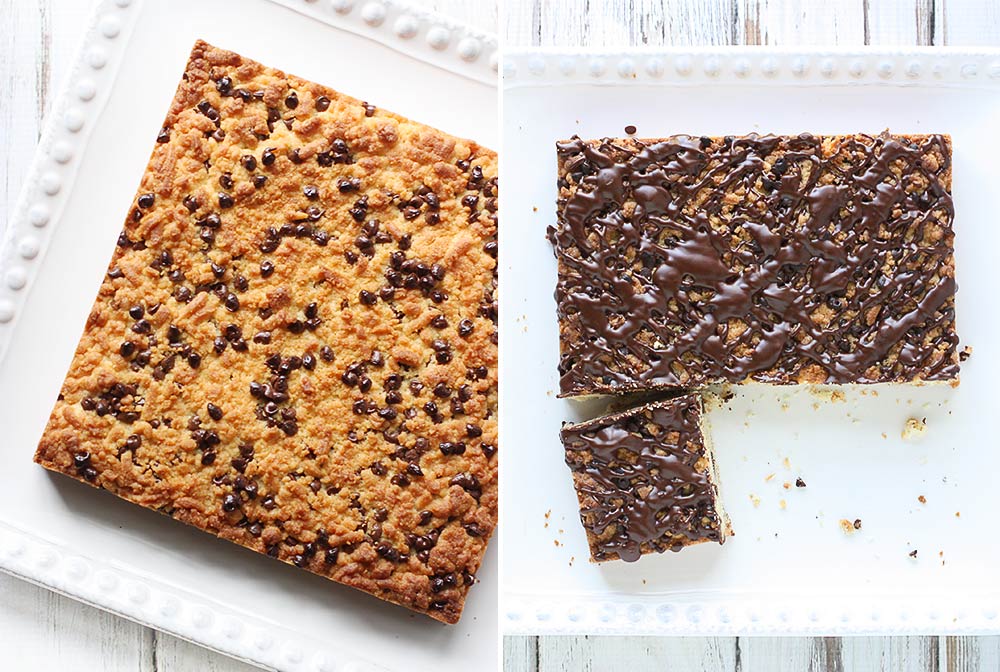 Chocolate Chip Hungarian Shortbread Bars with Kahlua Glaze from SoupAddict.com