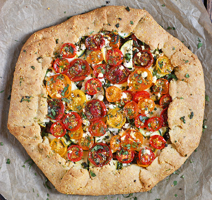 Loaded Heirloom Tomato Galette with Cornmeal Crust from SoupAddict.com