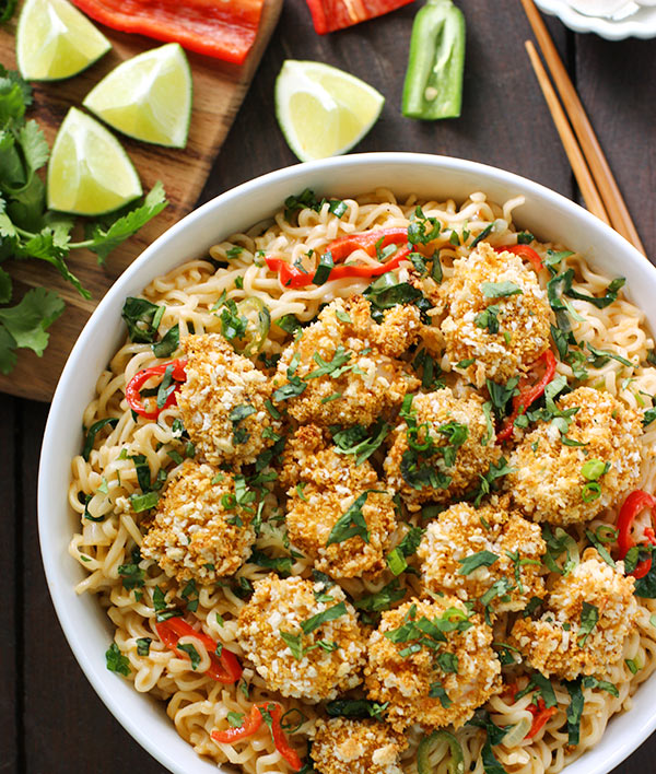 Oven Fried Shrimp and Thai Coconut Ramen Noodle Bowl from SoupAddict.com