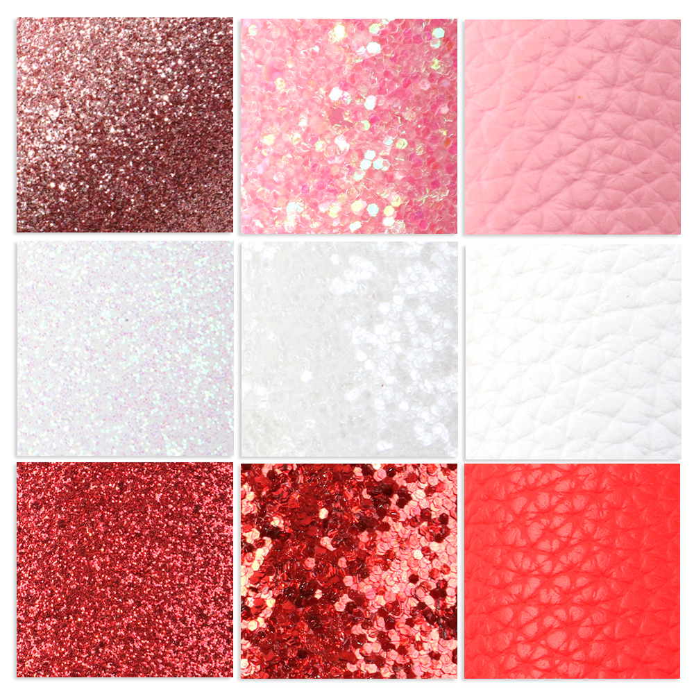 Valentines Day Plain Color Glitter Litchi Synthetic Leather For DIY