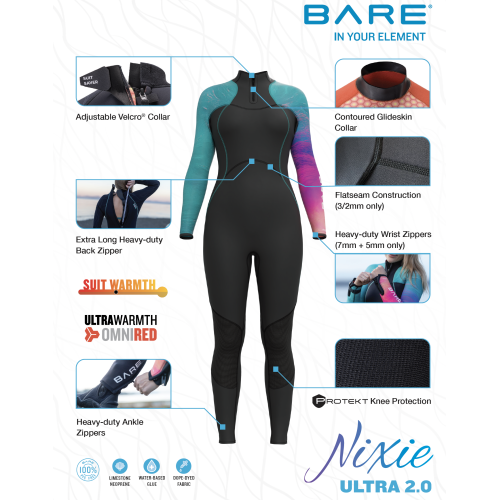 BARE 5mm ALL NEW Nixie Ultra Full 2.0 Women's Scuba Wetsuit