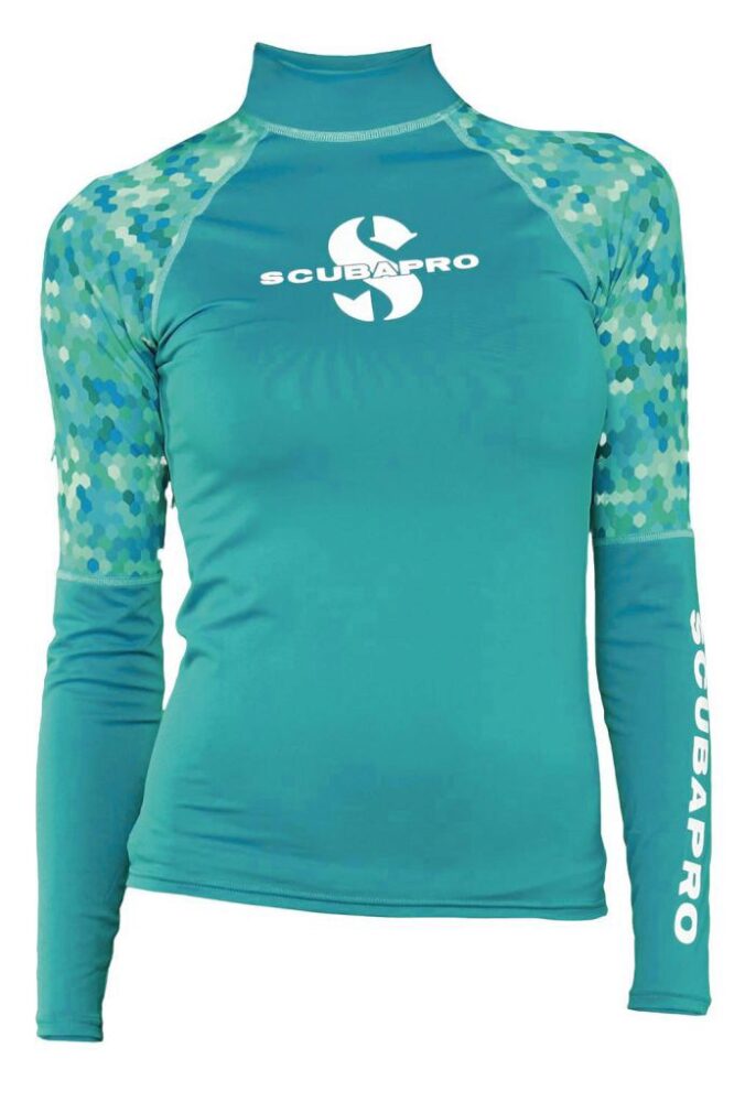 Caribbean Rash Guard Womens, Long Sleeve (UPF50)- Teal