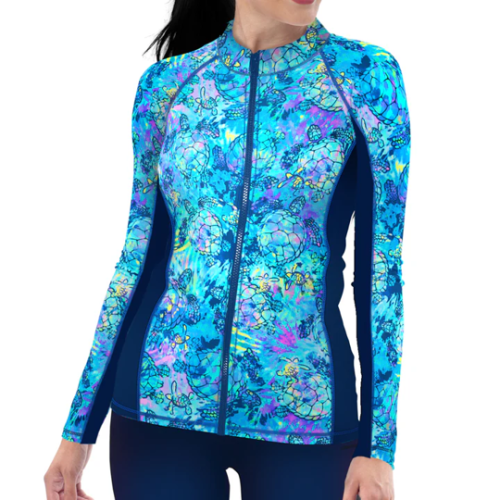 Eco-friendly Turtle Tie Dye Full Zip Up Rash Guard