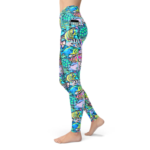 Eco-Friendly Neon Fish Frenzy Contour Leggings