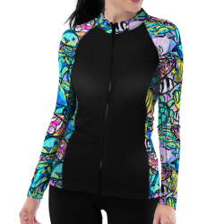 Eco-friendly Neon Fish Frenzy Full Zip Up Rash Guard