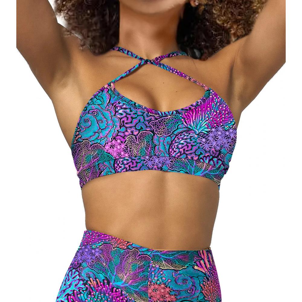 Eco-friendly Coral Kaleidoscope Bikini Sports Bra Hybrid