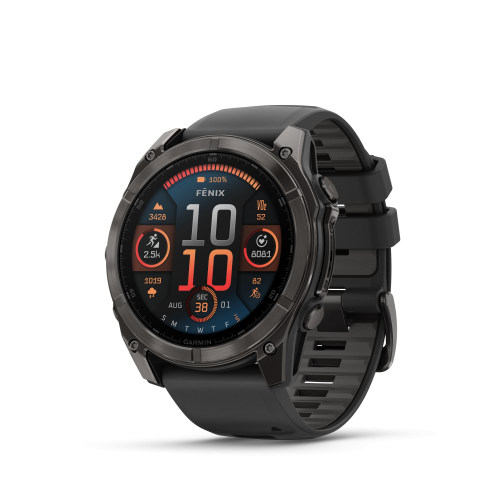 fenix® 8 – 51 mm, AMOLED Sapphire, Carbon Gray DLC Titanium with Black/Pebble Gray Silicone Band