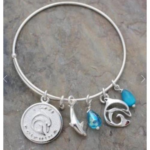 Dolphin Bracelet for Women, Dolphin Bangle Bracelet, Dolphin Charm Bracelet