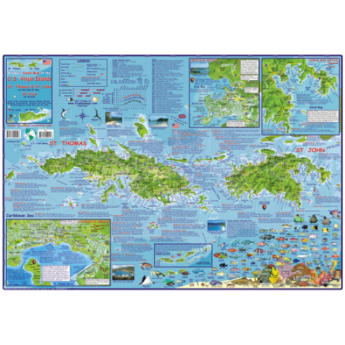 US Virgin Island Folding Guide & Dive Map