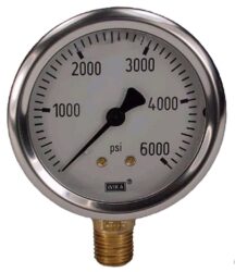 0-6000 PSI Liquid Filled Gauge with Bottom Post