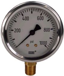 0-1000 PSI Liquid Filled Gauge with Bottom Post