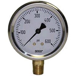 0-600 PSI Liquid Filled Gauge with Bottom Post