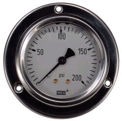 0-200 PSI Liquid Filled Gauge with Back Post & Flange