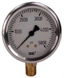 0-5000 PSI Liquid Filled Gauge with Bottom Post - 4.0