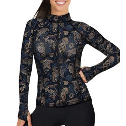 WOMENS ZIP RASH GUARDS OCEAN MANDALA L