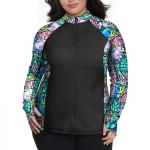 WOMENS ZIP RASH GUARDS NEON FISH FRENZY 2X