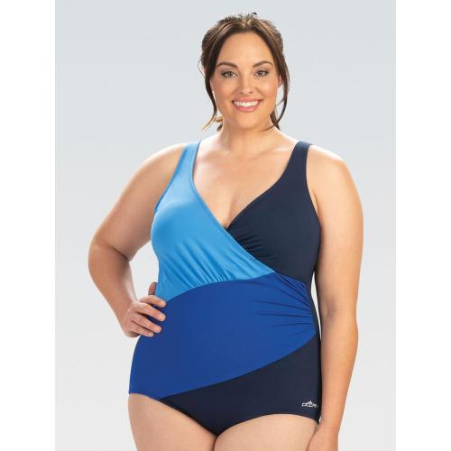 Aquashape Women's Navy And Royal Color Block Moderate Ruched Fron