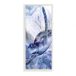 Stylized Blue Sea Turtle Swimming In Ocean Wall Art