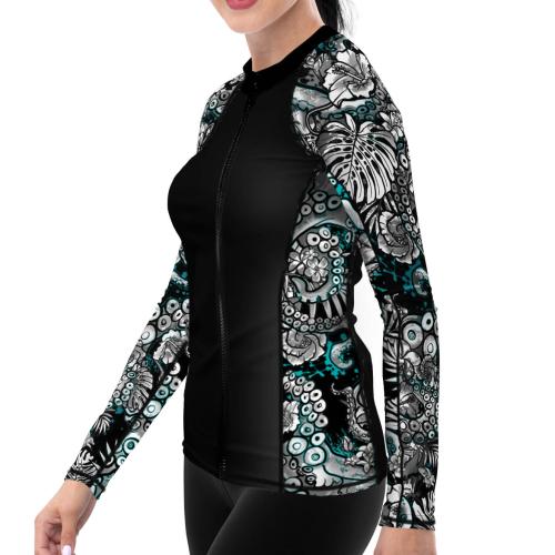 Spacefish Army Eco-friendly Full Zip Up Electric Blue Octofloral Rashguard