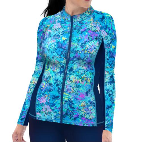 Spacefish Army Plus Size Eco-friendly Full Zip Up Turtle Tie Dye Rashgurd