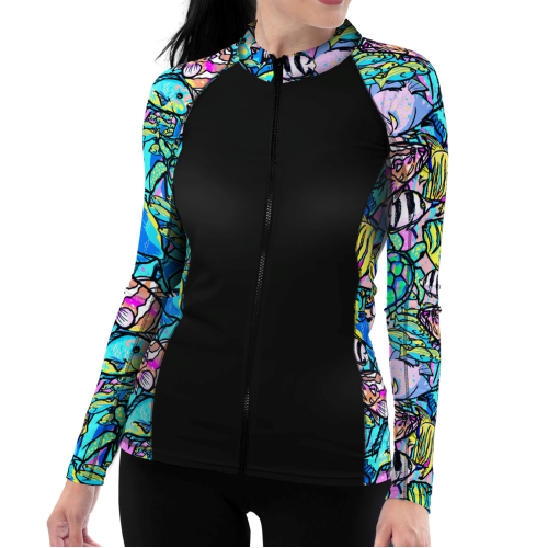 Spacefish Army Eco-friendly Full Zip Up Fish Frenzy Rashguard Spacefish Army Eco-friendly Full Zip Up Fish Frenzy Rashguard