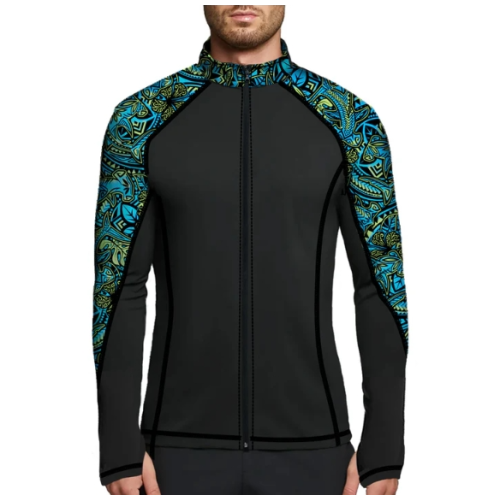 MENS ZIP RASH GUARDS HAMMERHEAD HIBISCUS 3X