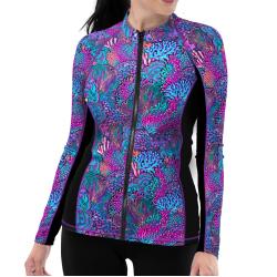 Spacefish Army Plus Size Eco-Friendly Full Zip Up Coral Kaleidoscope Rashguard